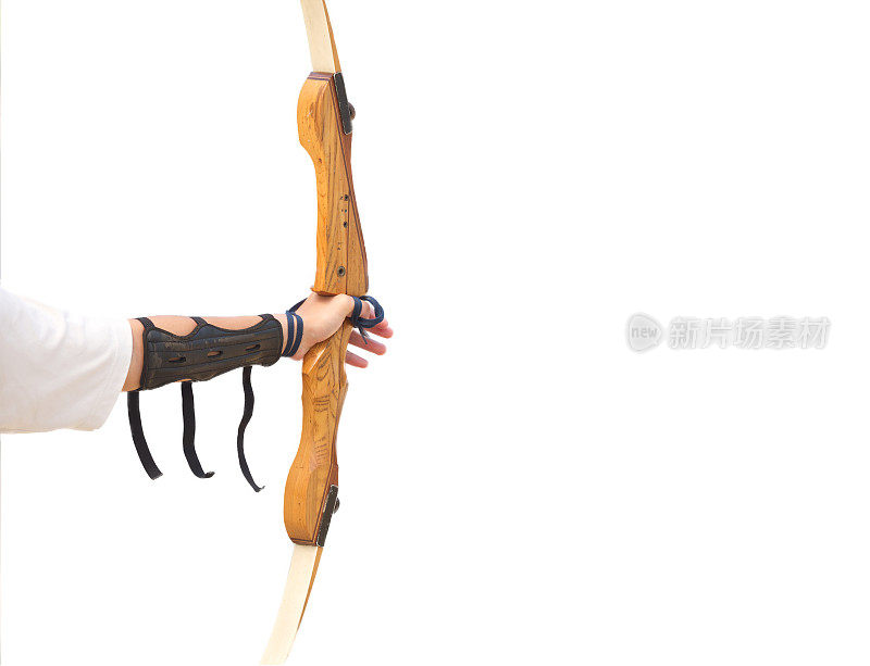 木制传统弓在弓箭手与手腕保护