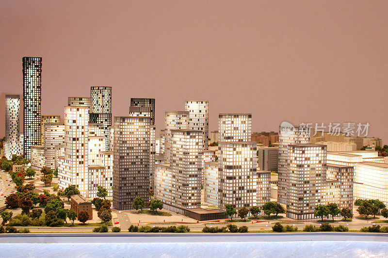 布局居民楼平面图和样板城市。世界人居日概念。城市基础设施建设。