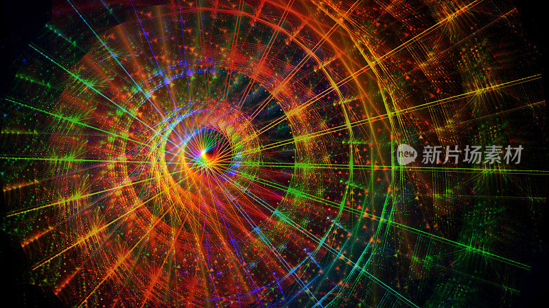 幸运的故障轮霓虹灯LED光轨迹圆速度抽象螺旋漩涡彩虹图案RGB轮时光机荧光未来技术背景数字生成图像