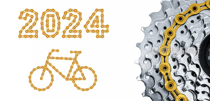 自行车链上的MTB卡带上有2024新年快乐