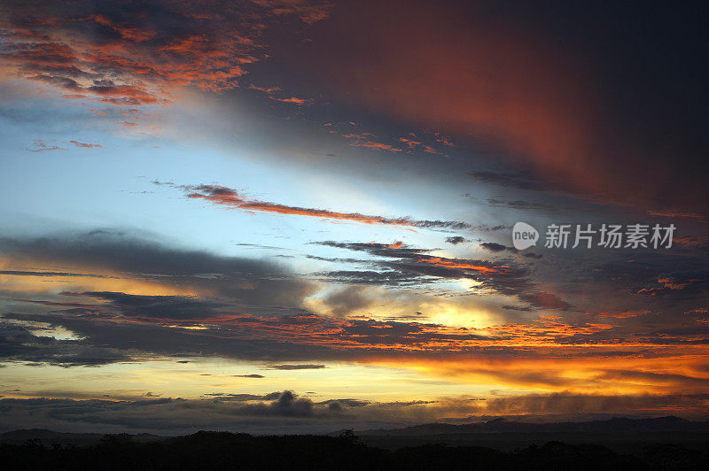 日出色彩调色板在黎明在湿地，休莫港，哥斯达黎加