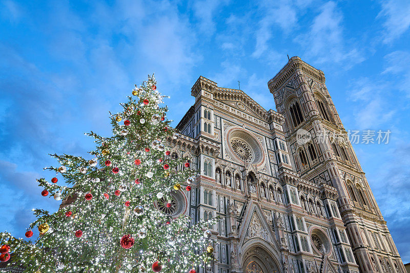 意大利托斯卡纳的佛罗伦萨，大教堂广场上的圣诞树
