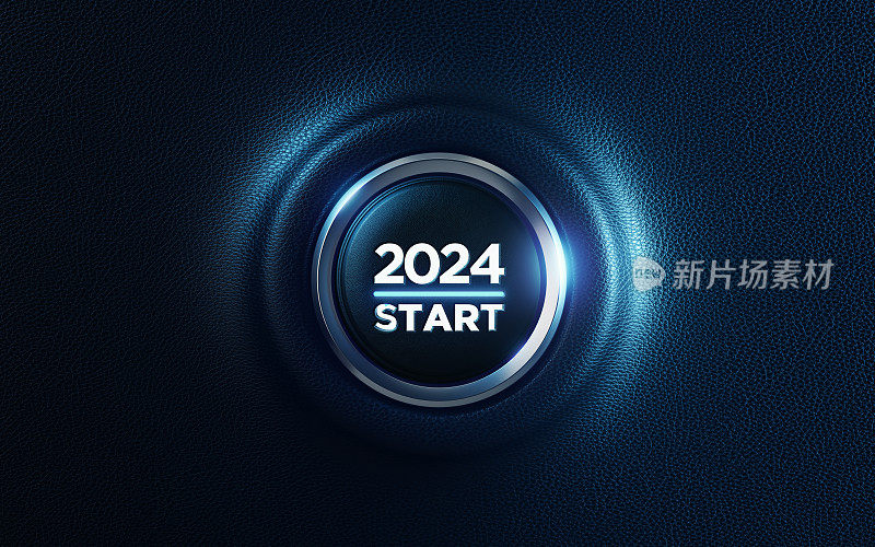 2024汽车启动按钮在仪表板上;2023新年概念