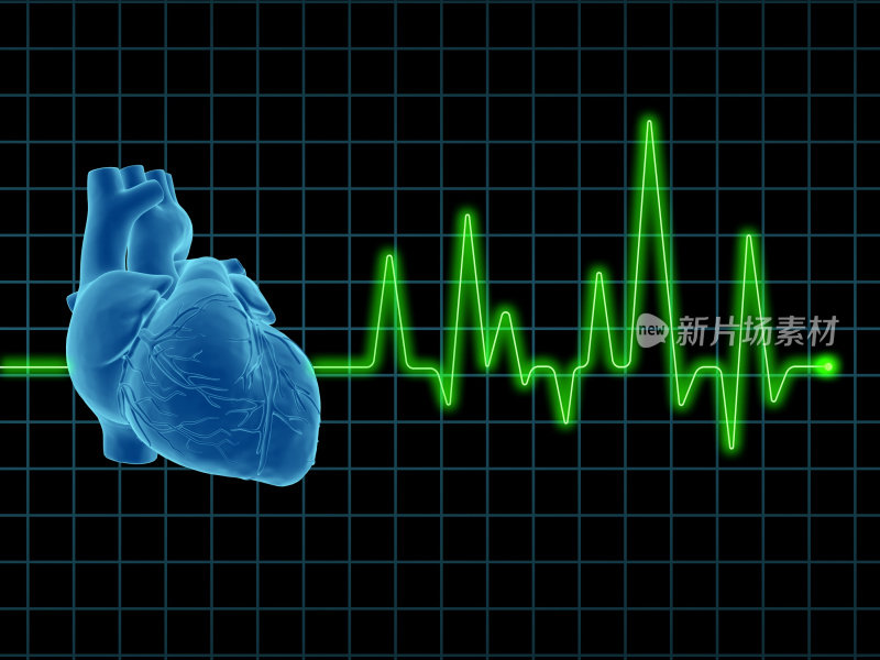 人体心脏图像，后面是心电图