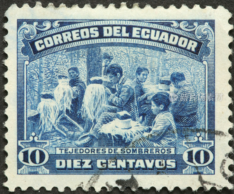 一枚古老的厄瓜多尔邮票上的帽子制作
