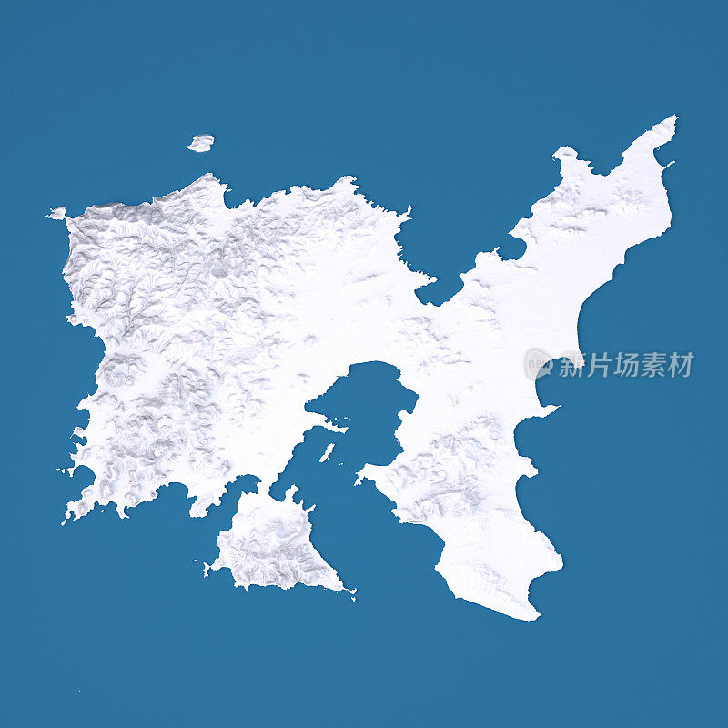 Limnos岛3D模型地形图白色顶视图