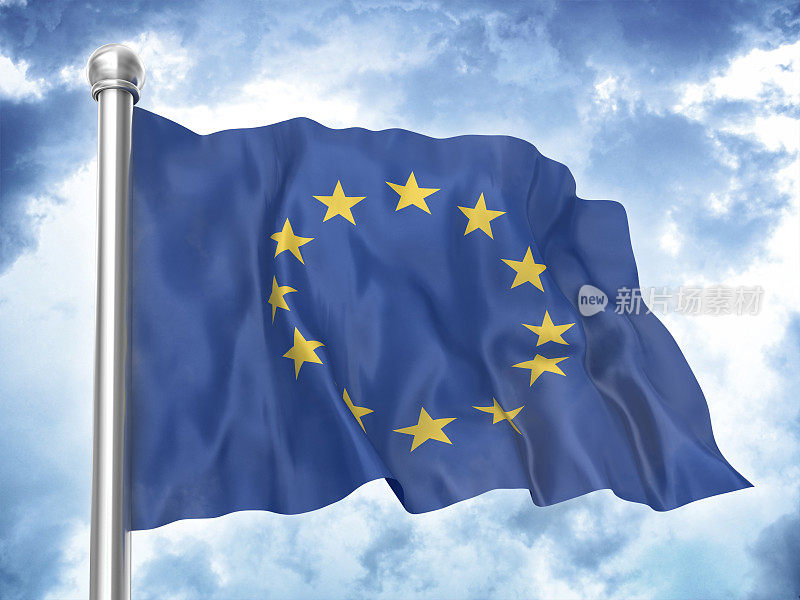 欧盟旗帜在天空飘扬