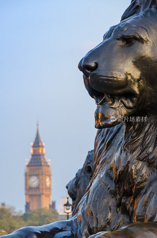 特拉法加广场的两头狮子和大本钟