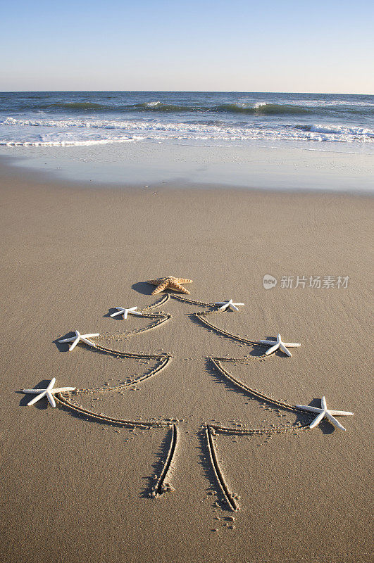 简单的节日圣诞树画空海滩