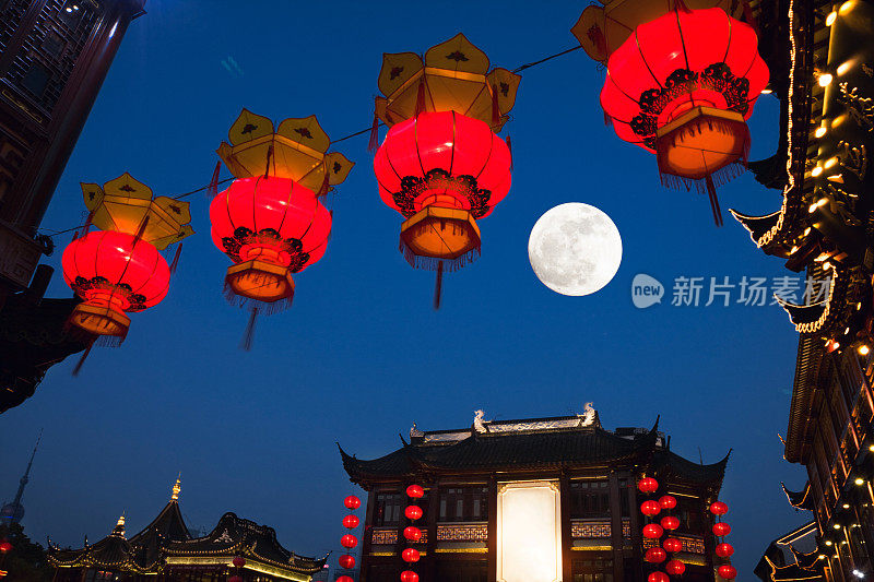 上海豫园夜景，中秋，