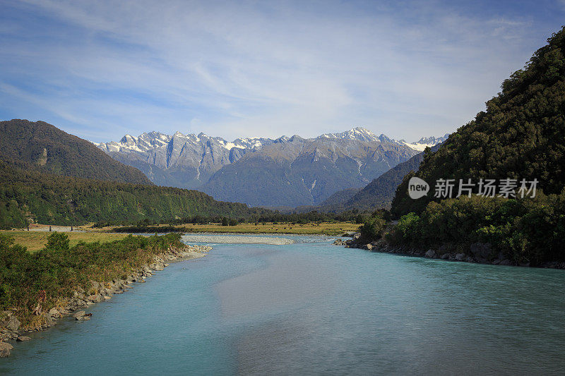 新西兰，南岛景观全景，Whataroa地区