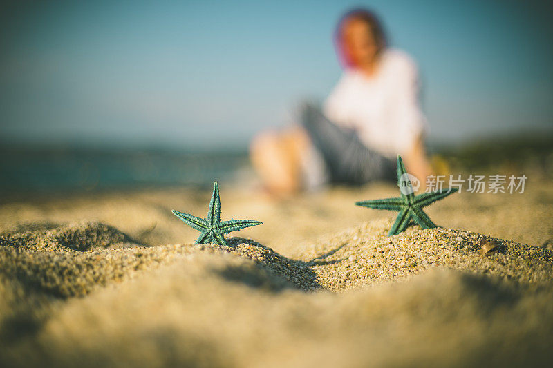 海滩上的海星，夏日概念