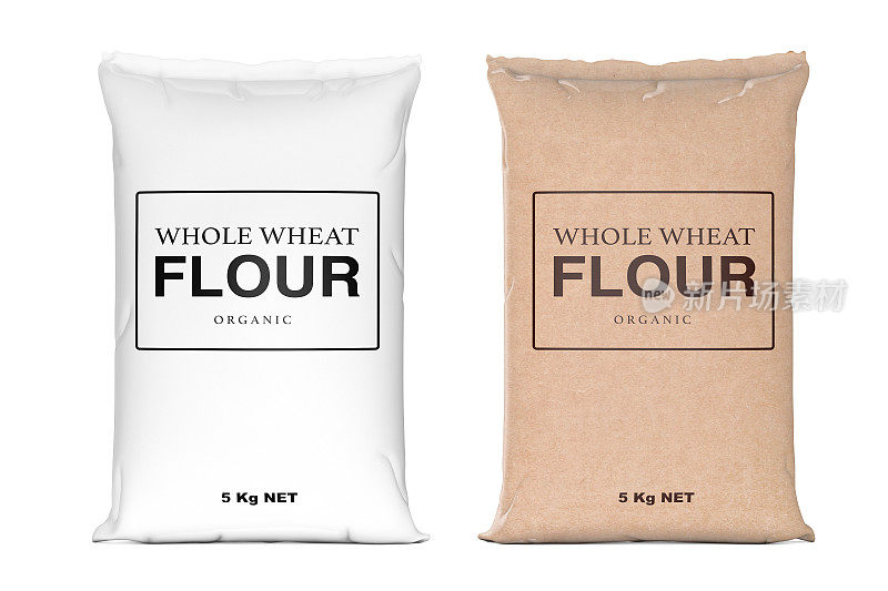 全麦有机面粉的纸袋。3d渲染