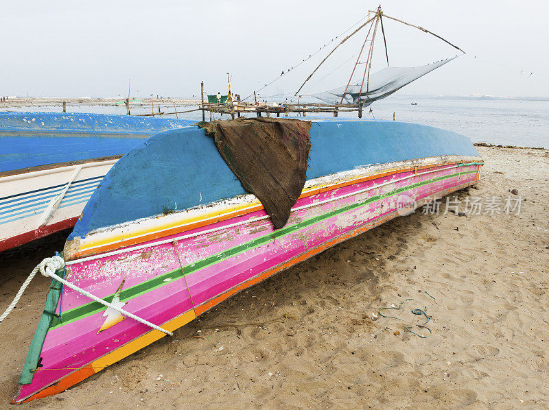 印度科钦的渔船和中国渔网