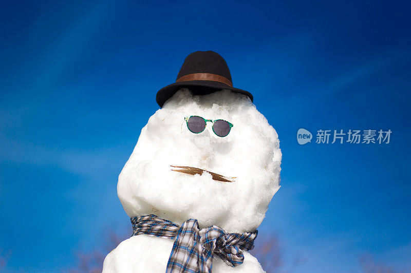 戴帽子、太阳镜、围巾的雪人
