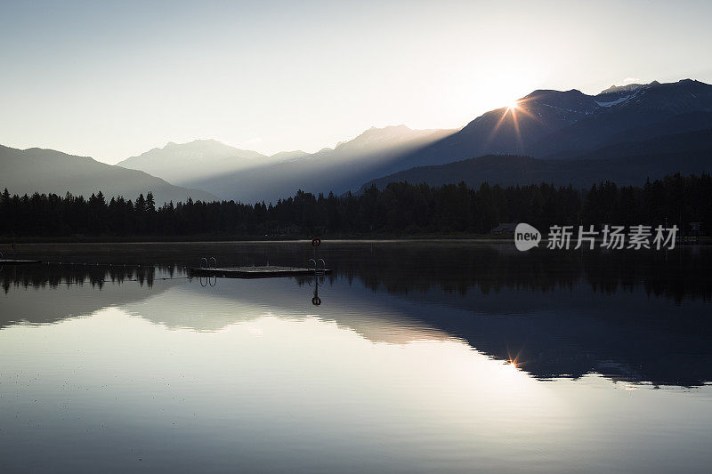 惠斯勒夏季风景优美，湖水平静，群山环抱