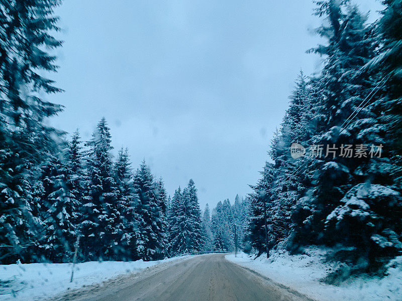 冰雪覆盖了大自然的冬季道路