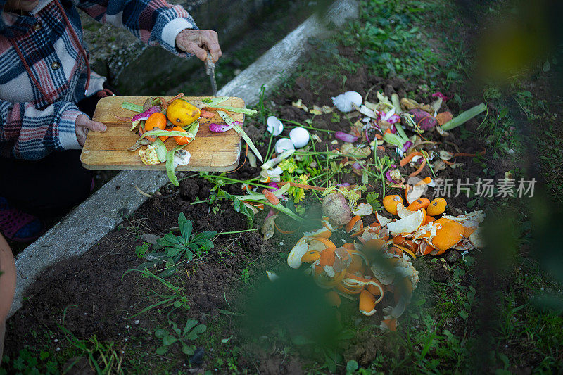 将蔬菜皮倒入土壤中作为肥料，以减少食物浪费