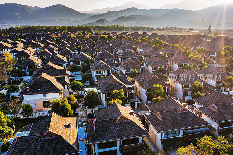 联排别墅和住宅鸟瞰图