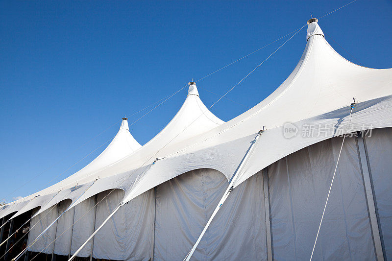 白色大帐篷帐篷与晴朗的蓝天