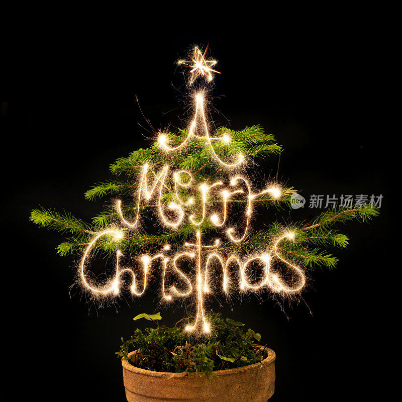 圣诞背景-圣诞树与烟花圣诞快乐