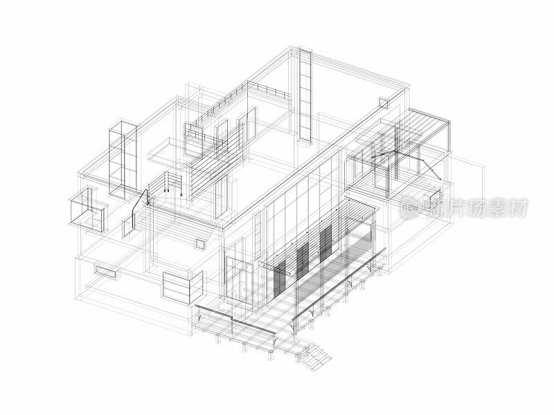 三维草图建筑抽象别墅2