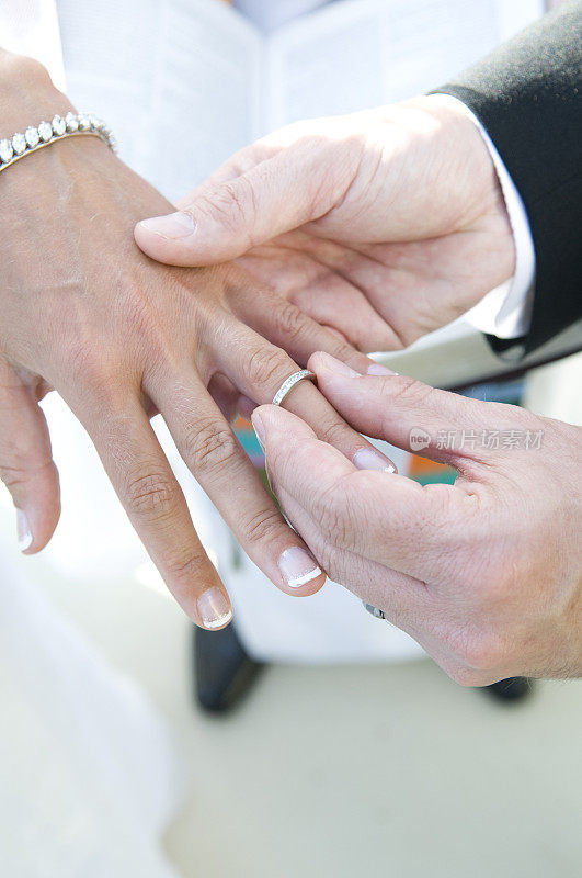 新娘收到新郎送的结婚戒指