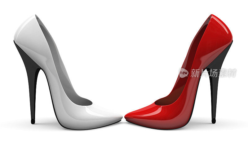3D白色和红色高跟鞋