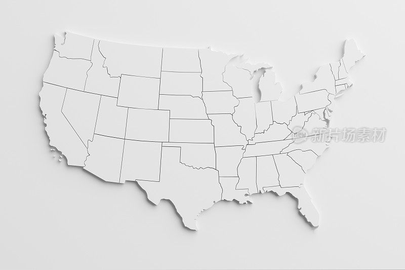 纸剪纸的美国国家地图与孤立的背景