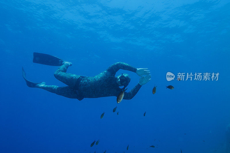 自由潜水呼吸呼吸浮潜水下潜水海上冒险