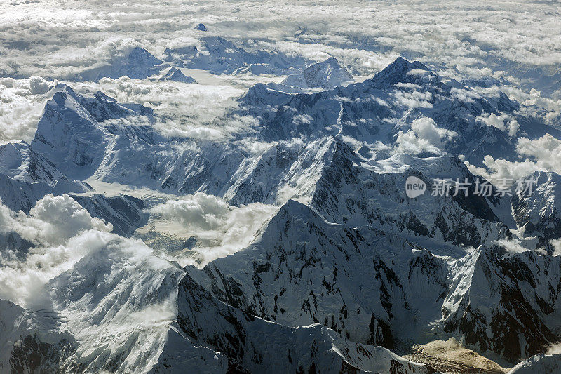 鸟瞰图巴基斯坦喀喇昆仑山脉，亚洲