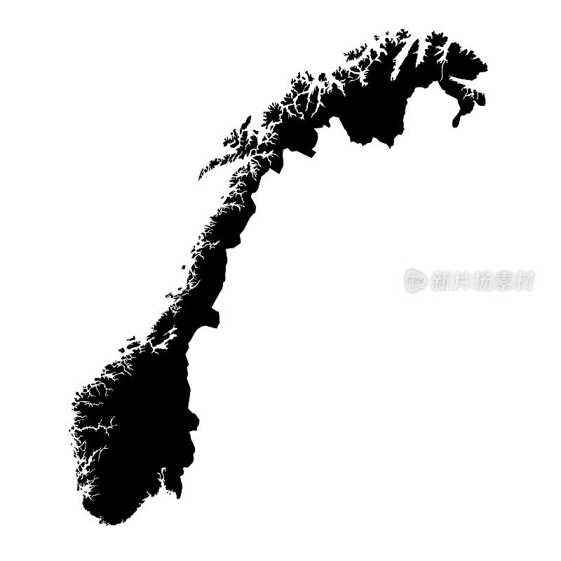 挪威黑色剪影地图轮廓孤立在白色3D插图