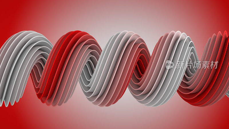 白色红色扭曲螺旋形状三维渲染