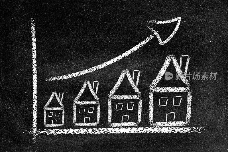 房屋房地产、抵押图表上有上升的价格箭头