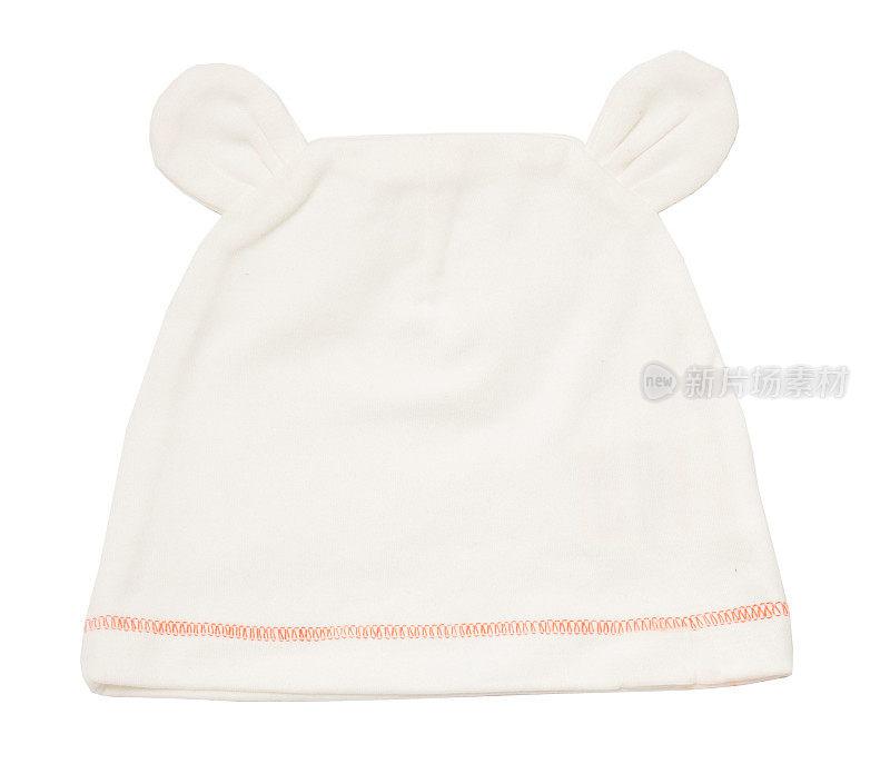 白色针织冬季羊毛帽子与绒球绒球的婴儿