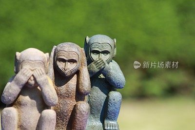 3、三眼不见恶，耳闻不见恶，嘴不吐恶，猴子在花园里