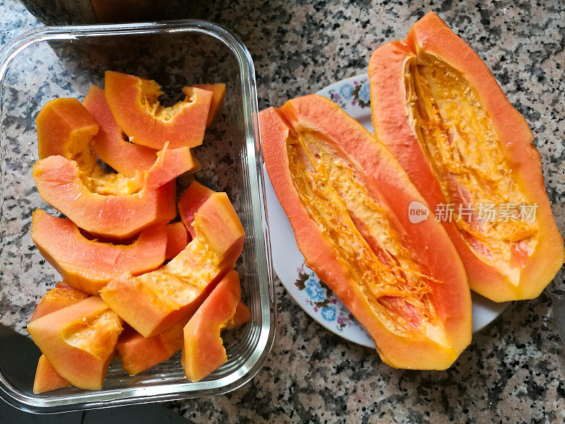 切木瓜水果。健康的饮食习惯