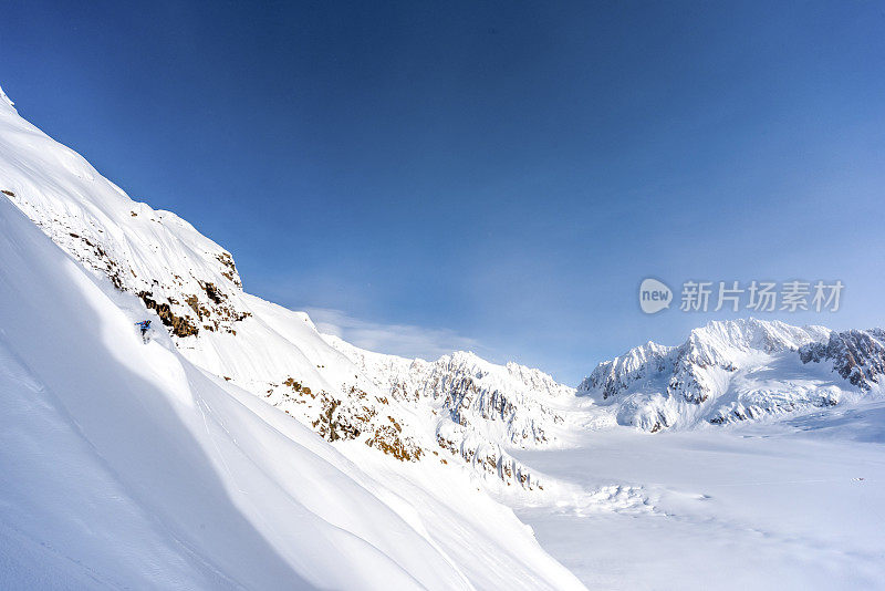 极速滑雪者穿过粉状雪下山