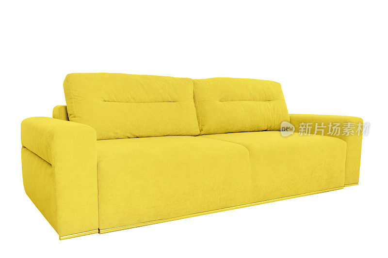 黄色舒适的沙发放在白色孤立的背景上。