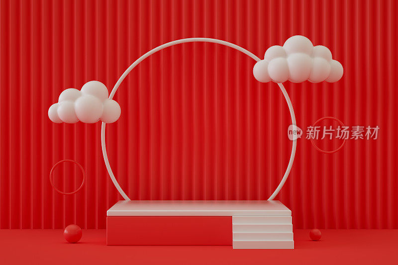讲台，产品展示架，平台，红色背景