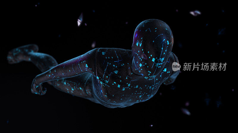 人飞，未来数字技术和3D虚拟现实模拟现代未来生活方式