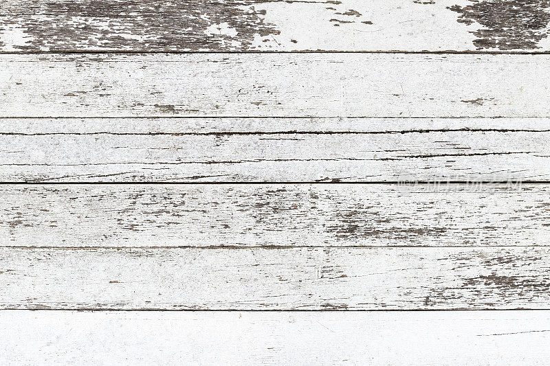 旧裂纹风化抽象白色镶板柚木背景与大量的木纹和纹理。