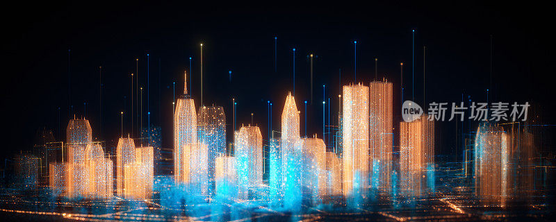 数字城市天际线-全息图，智慧城市，超宇宙，虚拟现实