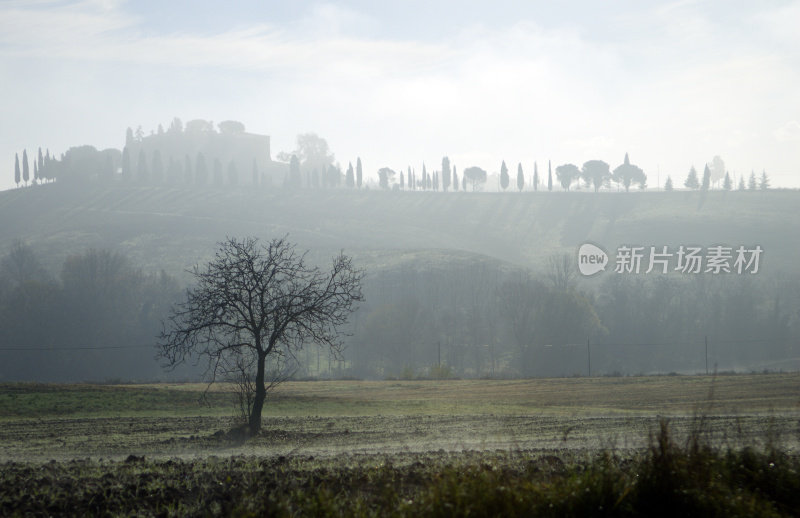 意大利托斯卡纳的大雾清晨