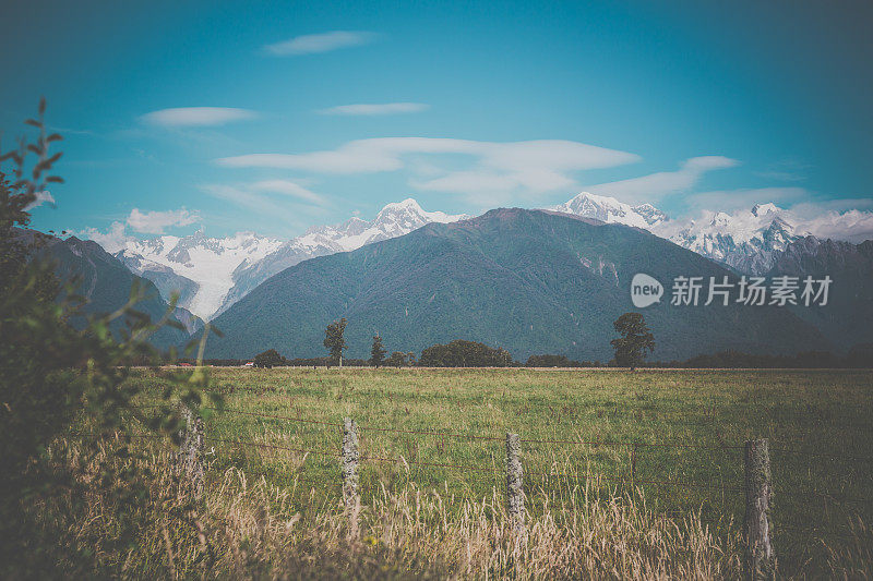 新西兰，南岛景观全景，Whataroa地区