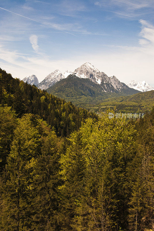 在Wetterstein山脉和巴伐利亚卡温德尔森林的阿尔卑斯山