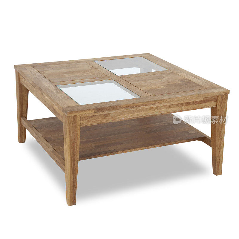 当代木材与玻璃咖啡桌隔离