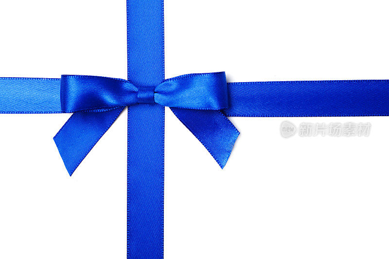蓝色的礼物蝴蝶结在白色裁剪路径