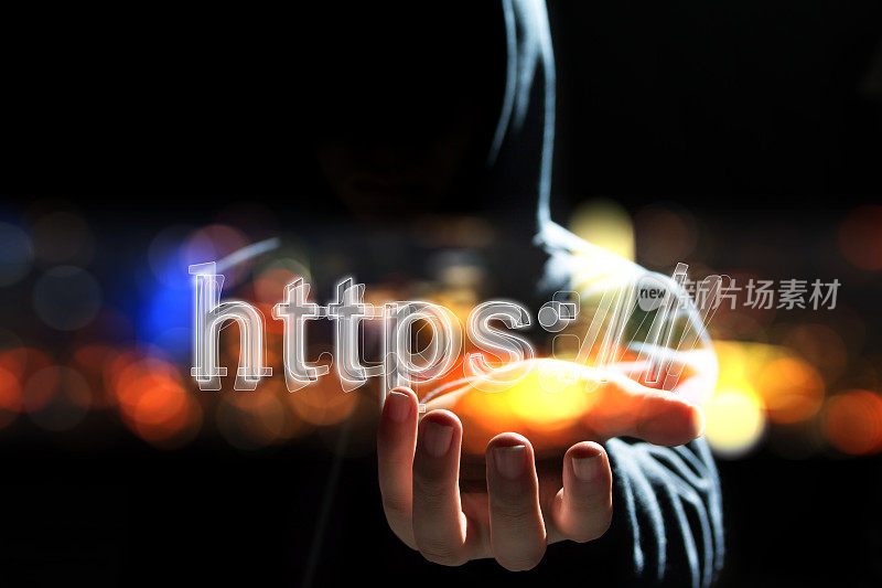 网络黑客与HTTPS文本图标