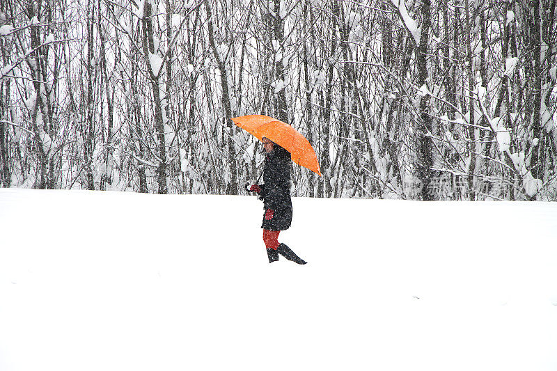 在雪中行走的女人